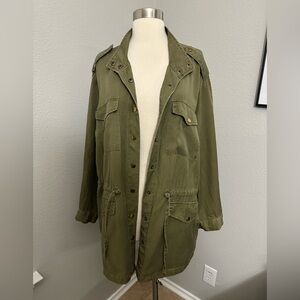 Jane + Delancey Olive Green Military style Jacket 1X Snaps Drawstring Waist